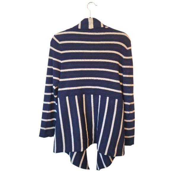 Carmen Marc Valvo Women's Navy Blue And Cream Striped Cardigan Size S - Picture 2 of 5